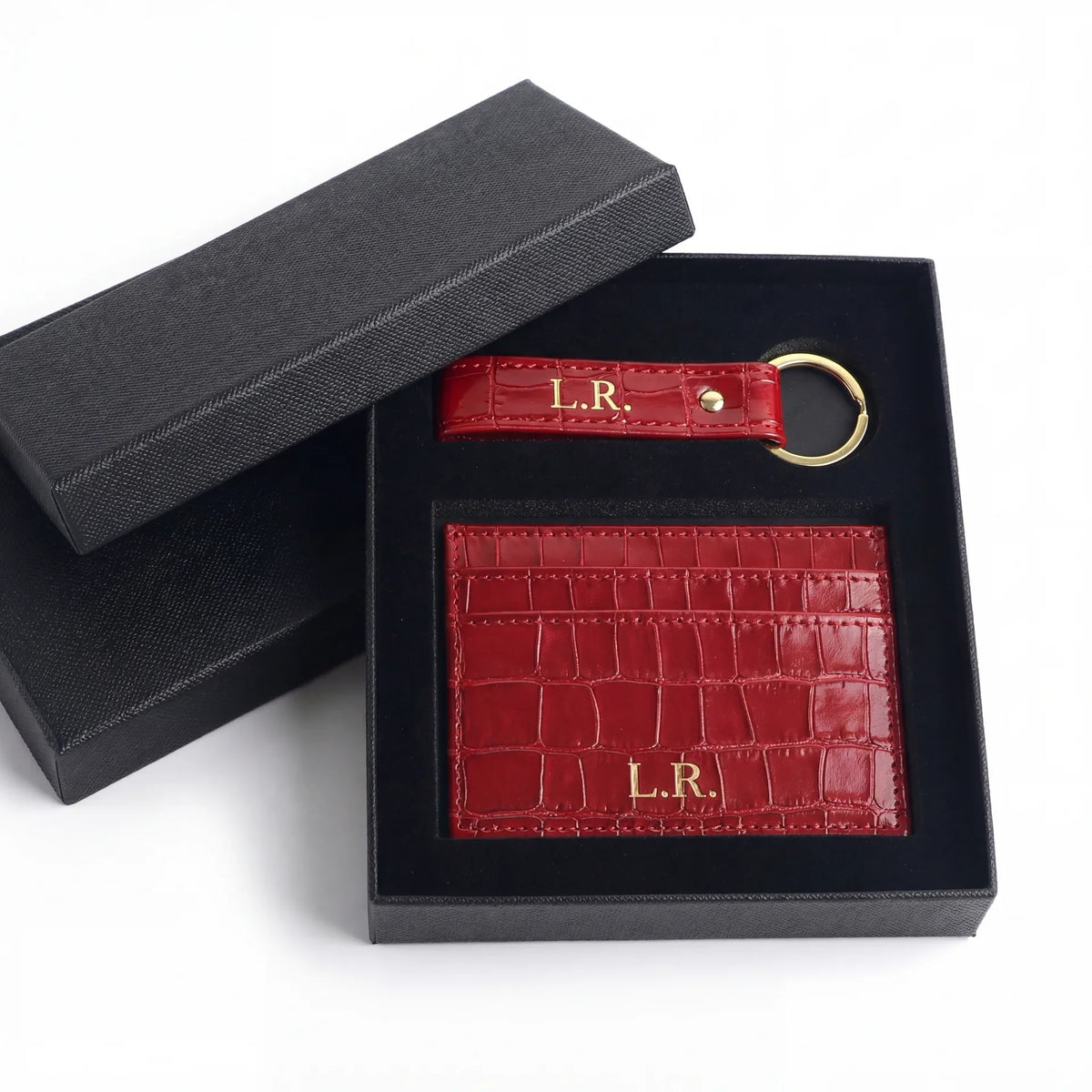 Crimson Personalized Crocodile Leather Wallet & Keychain Set #VEV44722R