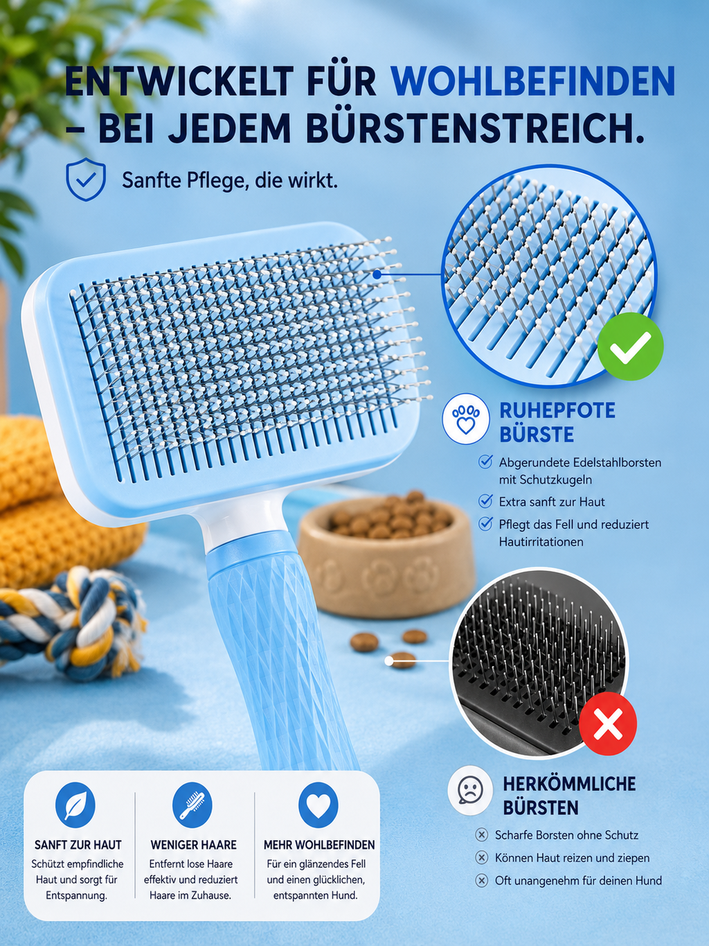 Ruhepfote Fellpflegebürste für Hunde - Sanfte Fellpflege & Haarentfernung