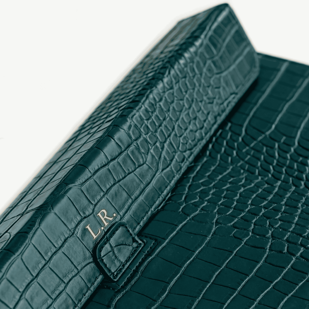 Pine Personalized Crocodile Leather Laptop Sleeve and Stand Bio#1946