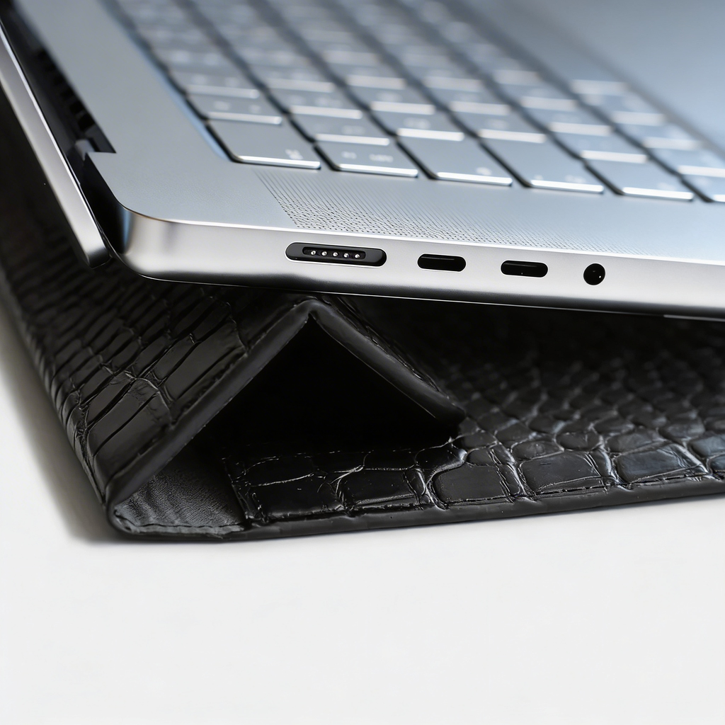 Obsidian Personalized Crocodile Leather Laptop Sleeve and Stand LUM7592