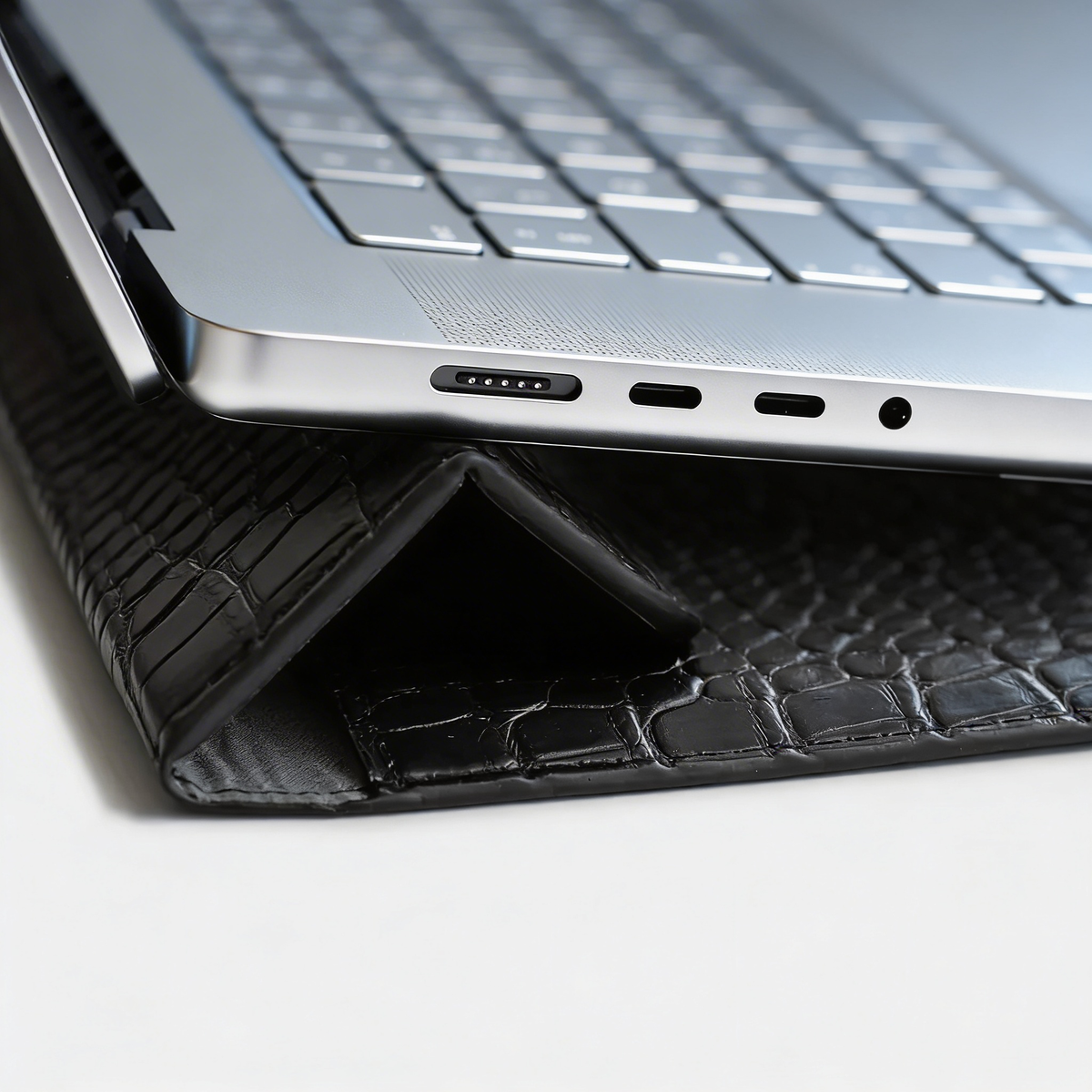 Obsidian Personalized Crocodile Leather Laptop Sleeve and Stand LUM7592