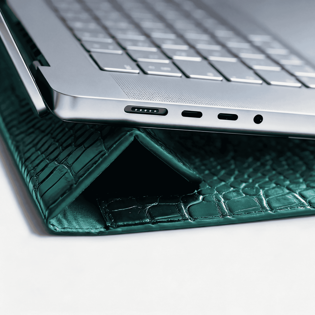 Pine Personalized Crocodile Leather Laptop Sleeve and Stand Bio#1946