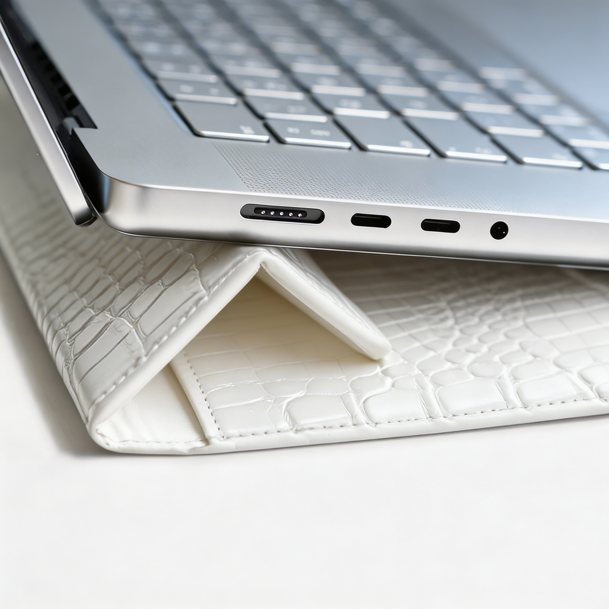 Crème Personalized Crocodile Leather Laptop Sleeve and Stand #RSA12914