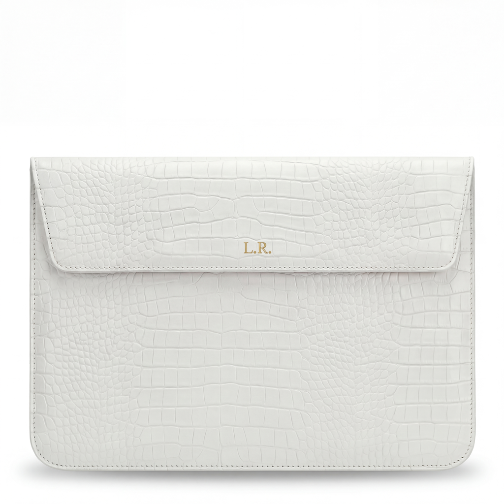 Crème Personalized Crocodile Leather Laptop Sleeve and Stand #RSA12914