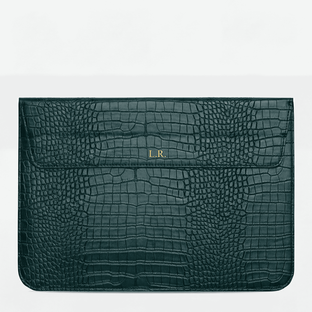 Pine Personalized Crocodile Leather Laptop Sleeve and Stand Bio#1946