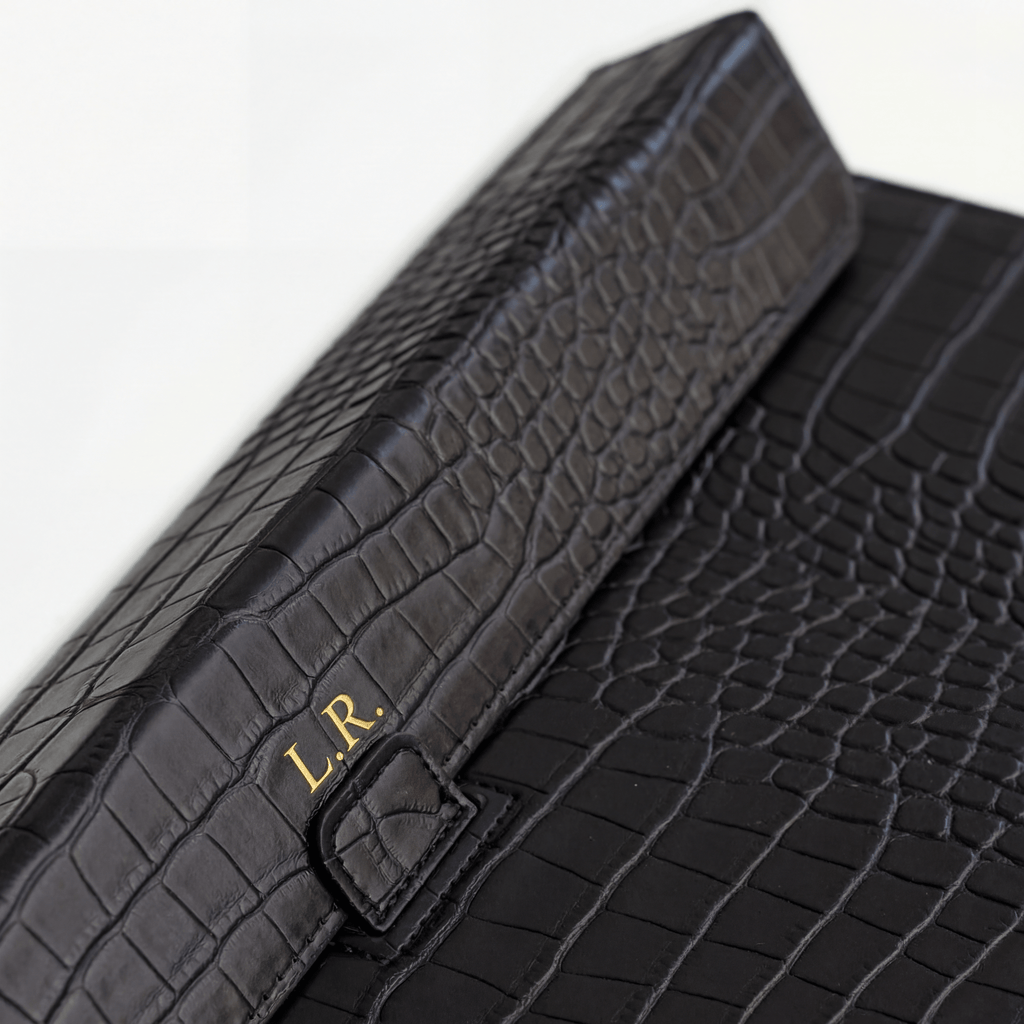 Obsidian Personalized Crocodile Leather Laptop Sleeve and Stand LUM7592