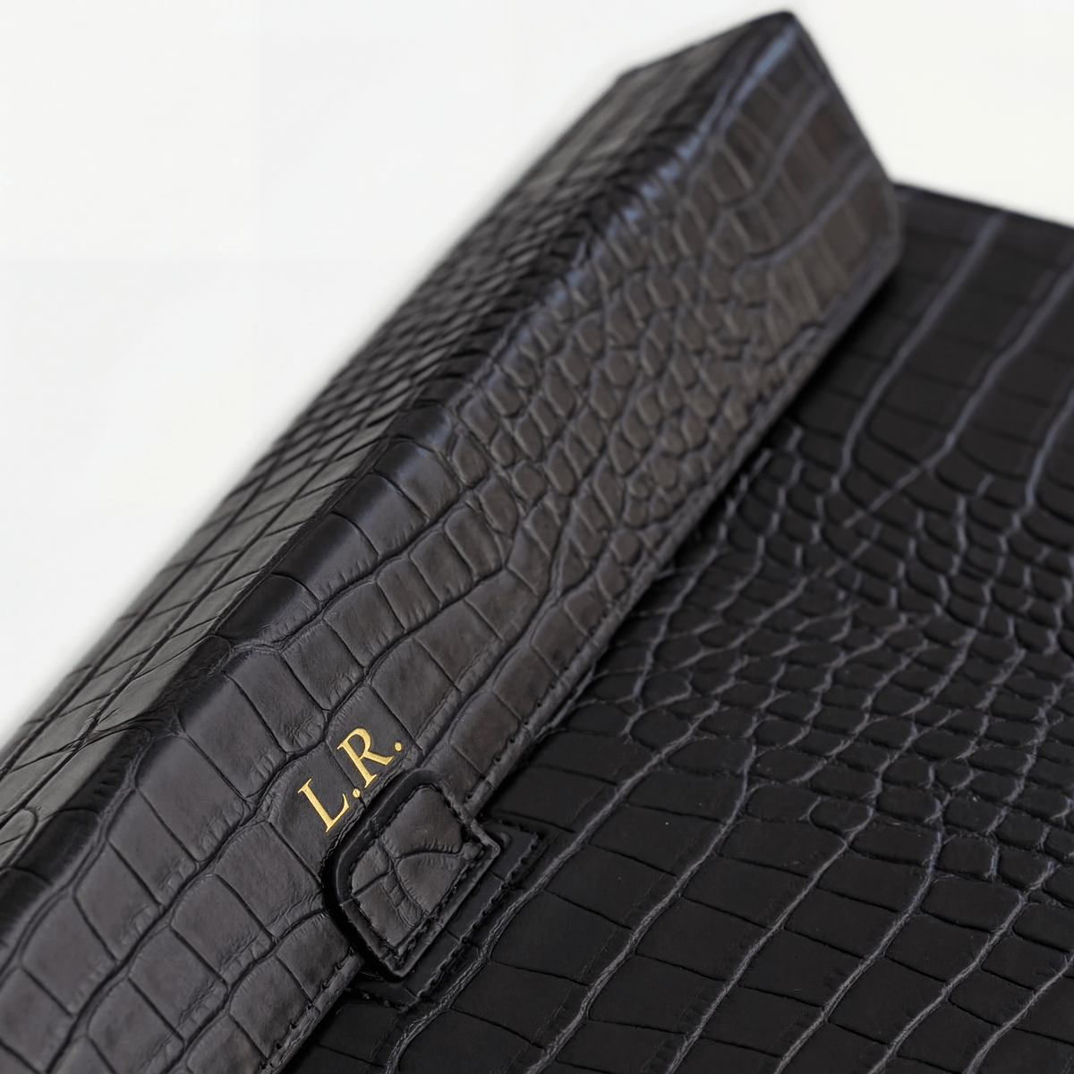 Obsidian Personalized Crocodile Leather Laptop Sleeve and Stand LUM7592