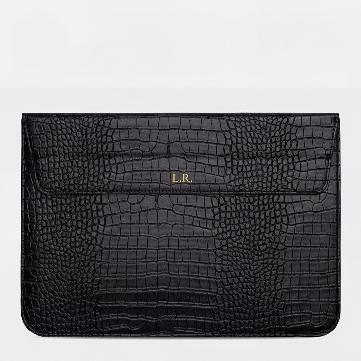 Obsidian Personalized Crocodile Leather Laptop Sleeve and Stand LUM7592