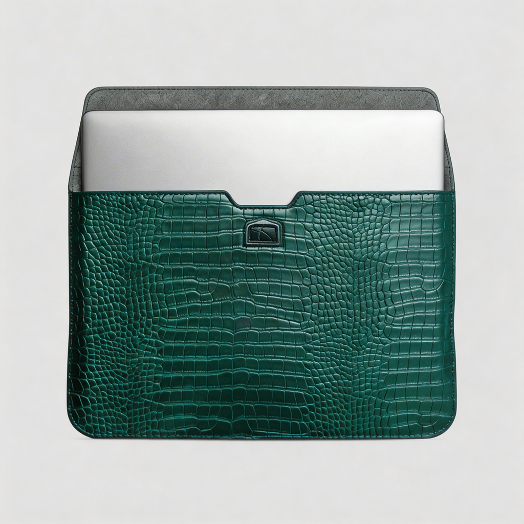 Pine Personalized Crocodile Leather Laptop Sleeve and Stand Bio#1946