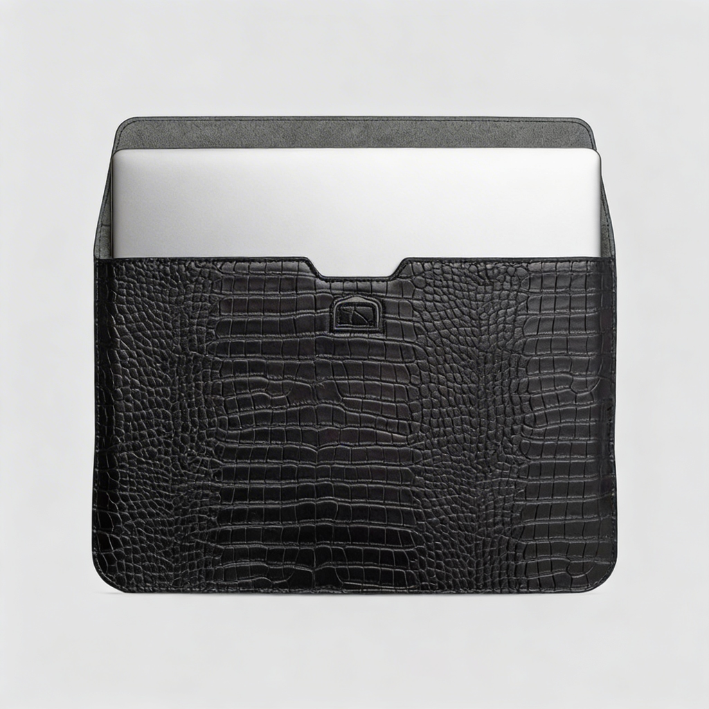 Obsidian Personalized Crocodile Leather Laptop Sleeve and Stand LUM7592