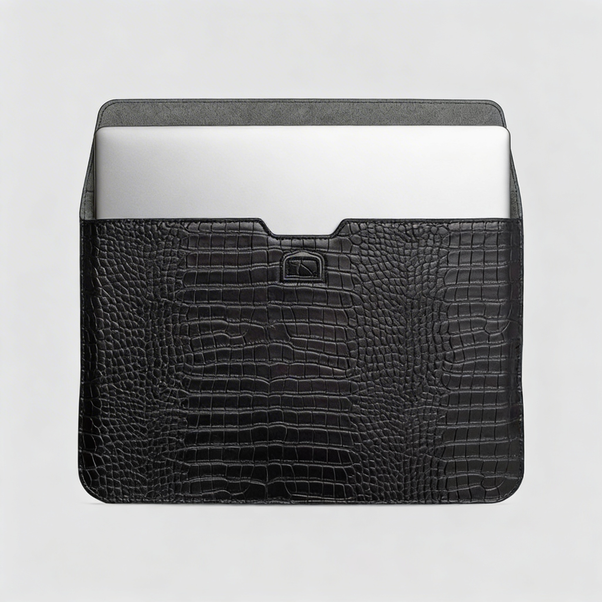 Obsidian Personalized Crocodile Leather Laptop Sleeve and Stand LUM7592