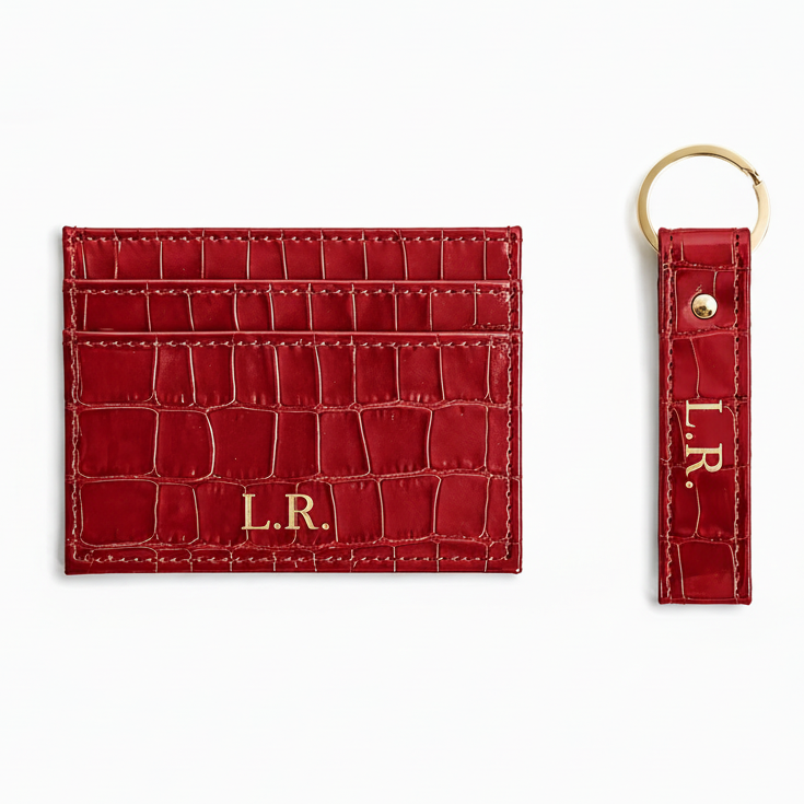 Crimson Personalized Crocodile Leather Wallet & Keychain Set #VEV44722R