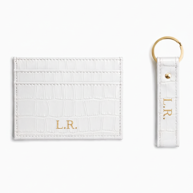 Crème Personalized Crocodile Leather Wallet & Keychain Set NEC16929