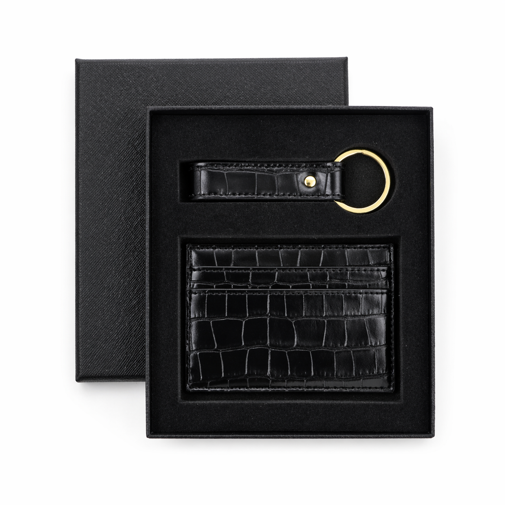 Obsidian Personalized Crocodile Leather Wallet & Keychain Set #AUR2059