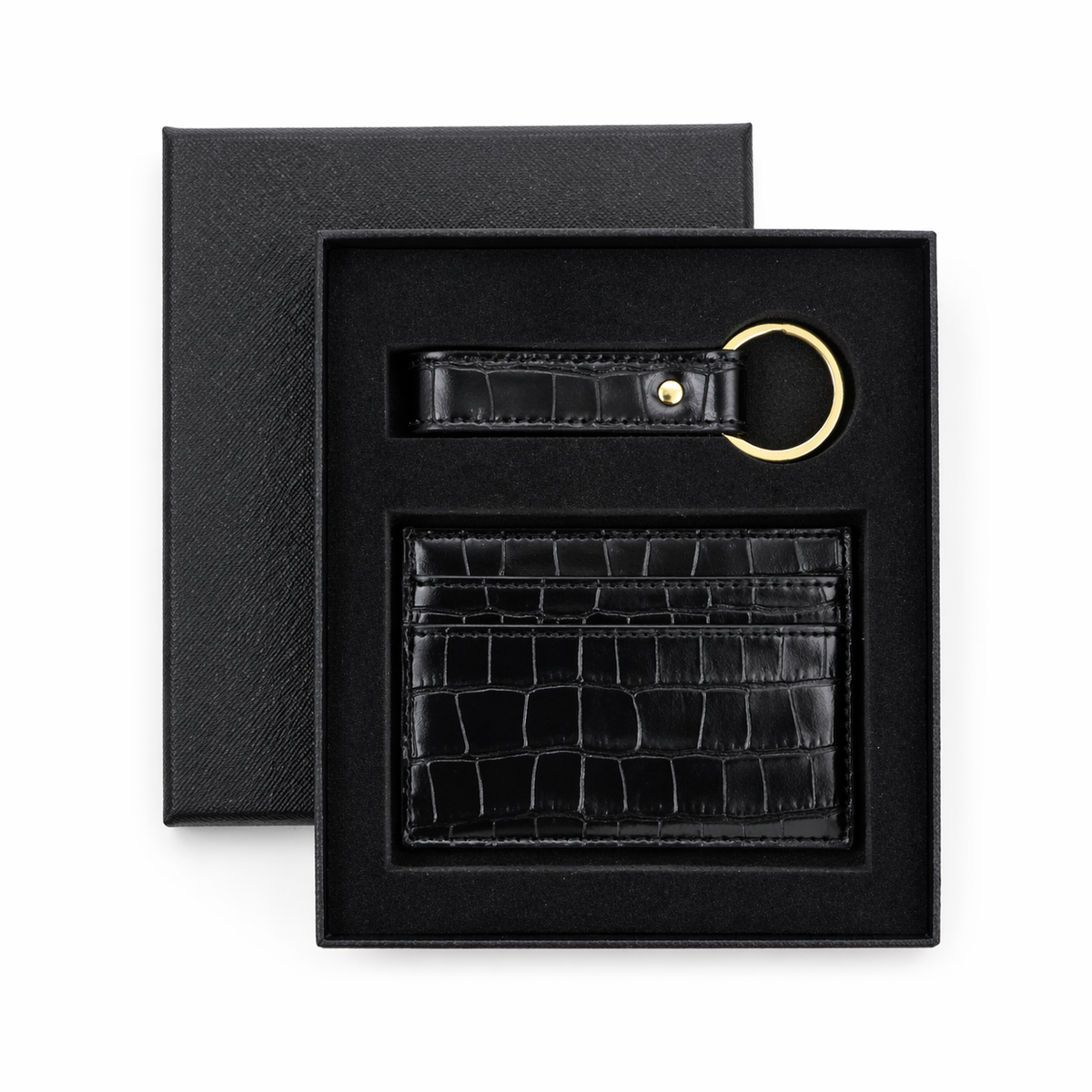 Obsidian Personalized Crocodile Leather Wallet & Keychain Set #AUR2059