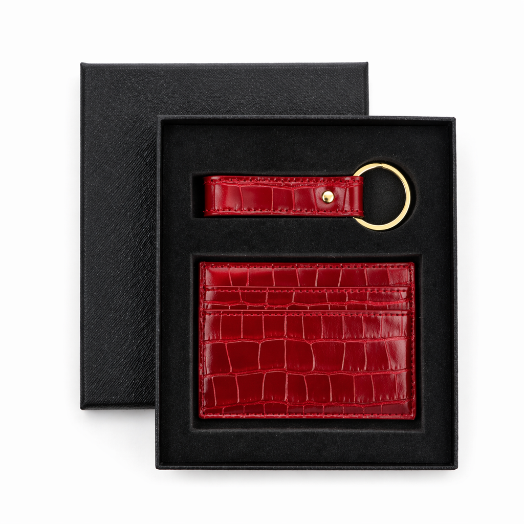 Crimson Personalized Crocodile Leather Wallet & Keychain Set #VEV44722R