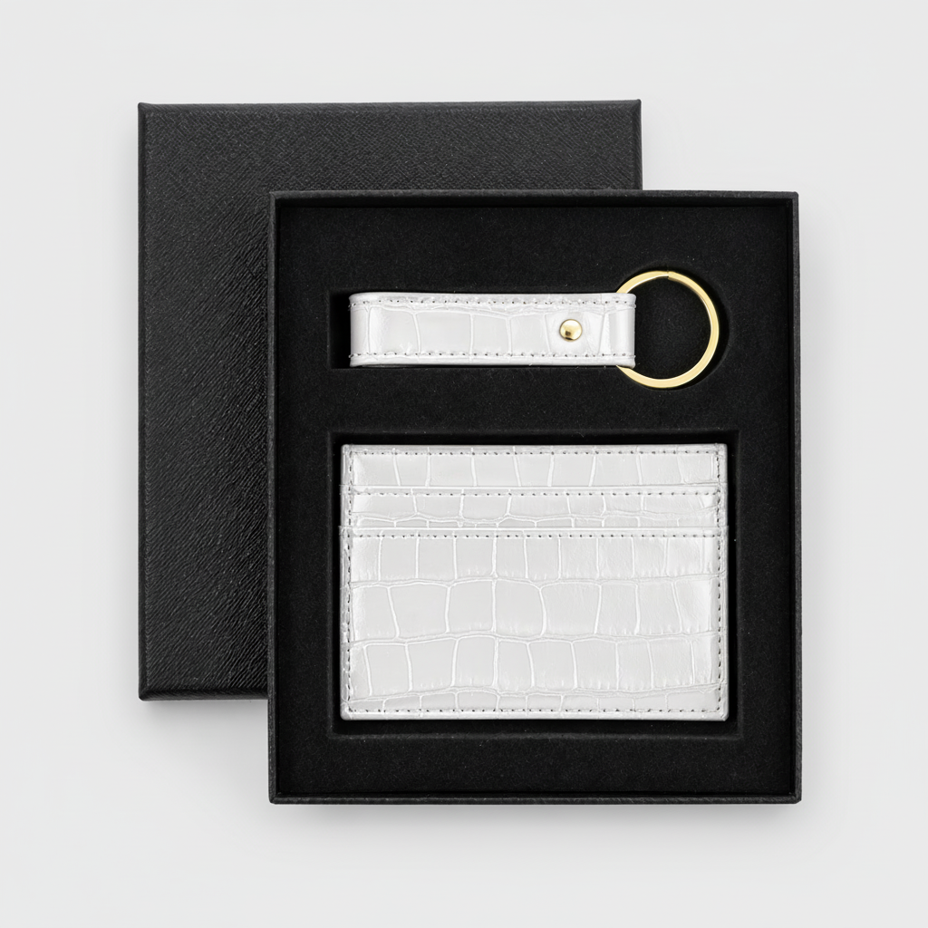 Crème Personalized Crocodile Leather Wallet & Keychain Set NEC16929