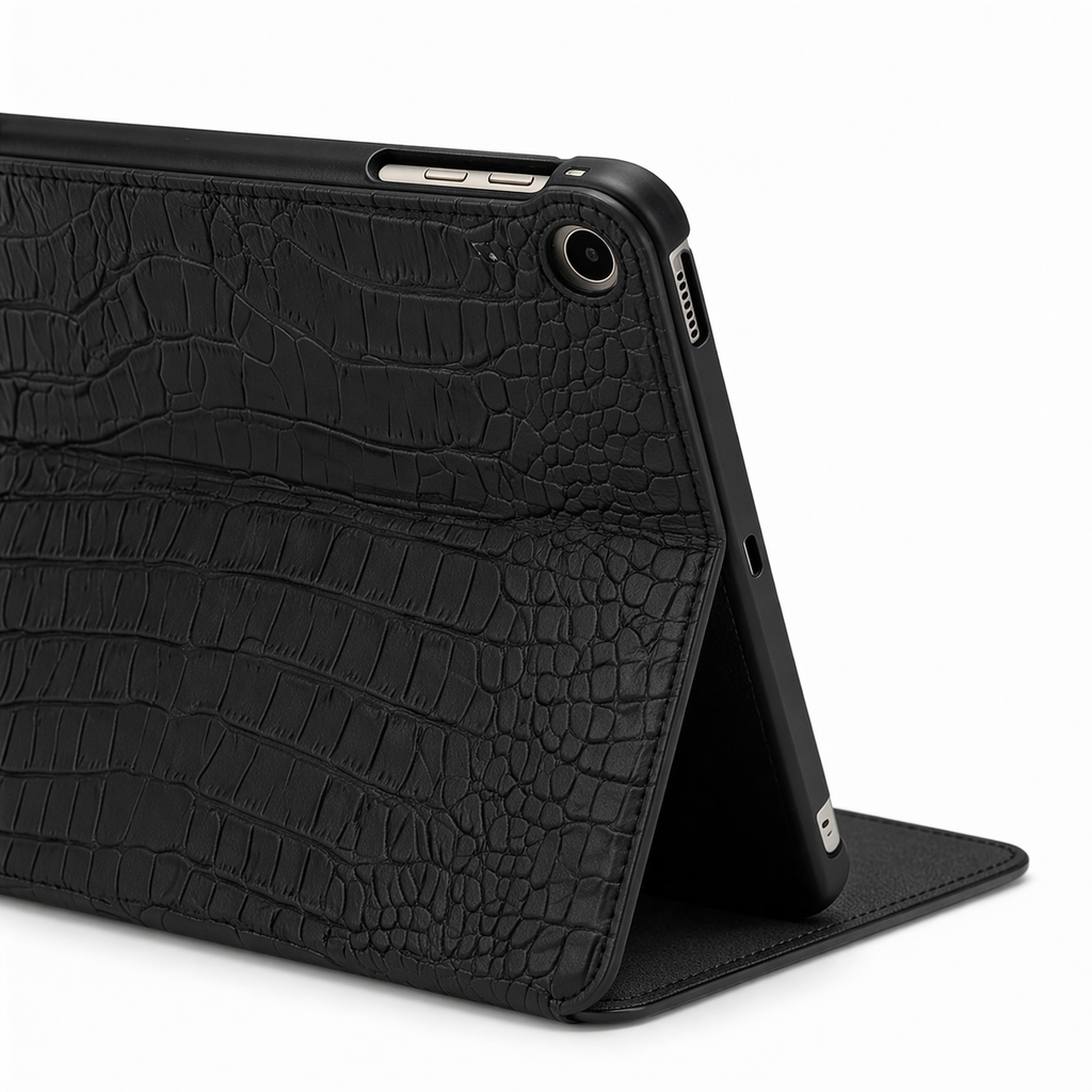 Obsidian Personalized Crocodile Leather iPad Case and Stand
