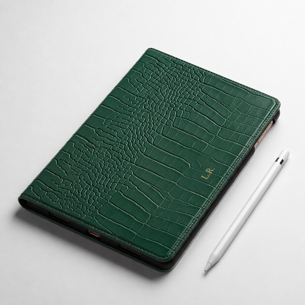 Pine Personalized Crocodile Leather iPad Case and Stand #VEV46160