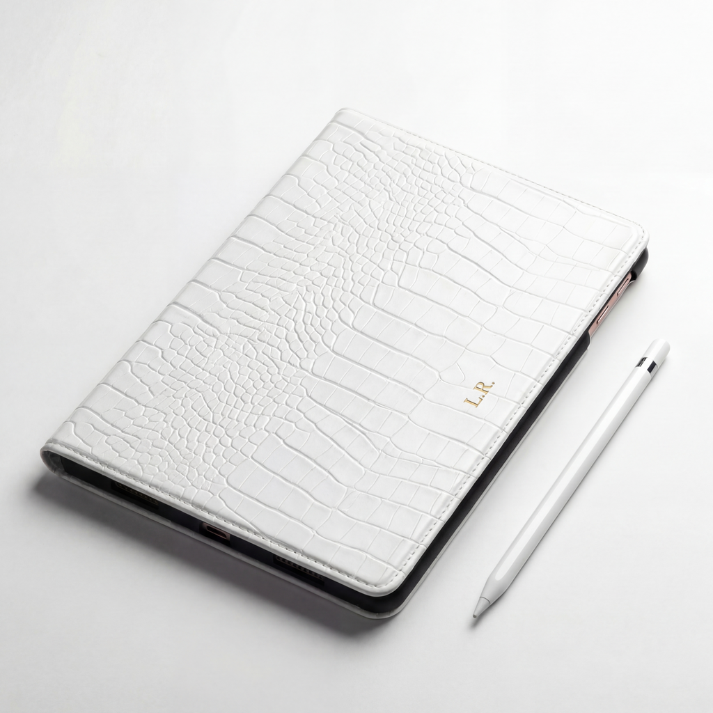Crème Personalized Crocodile Leather iPad Case and Stand VEV46855